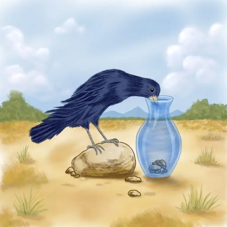 The crow is able to drink water from the pitcher now.